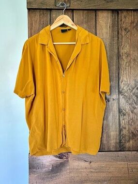 ASOS Mustard Dolman Sleeve Slouch Collared Short Sleeve Button Down Top Medium